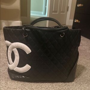 Chanel Black and White Quilted Tote